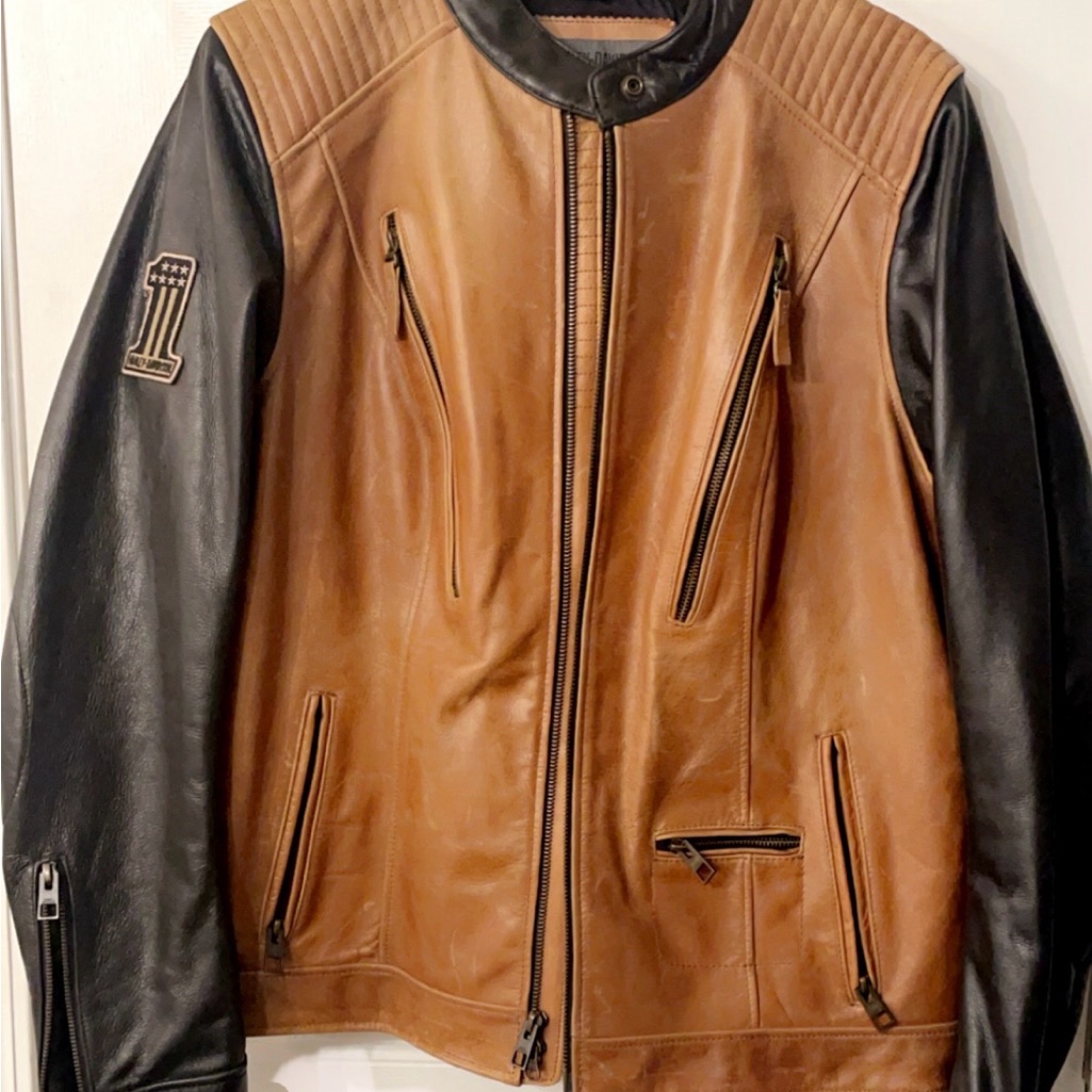 Unisex Brown And Black Leather Jacket